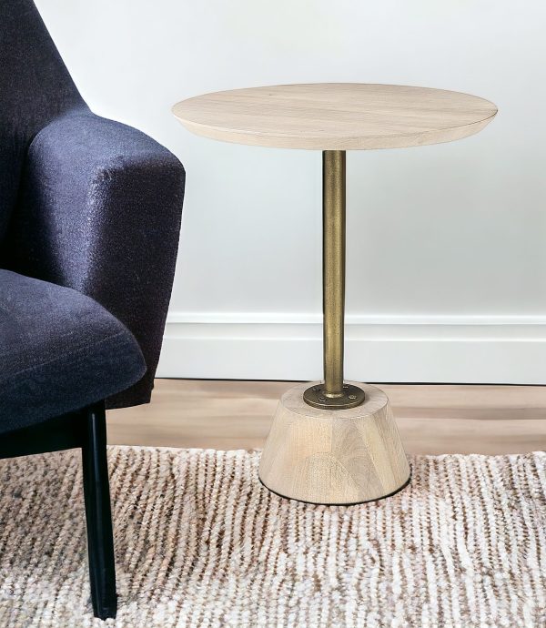 24" Beige Solid and Manufactured Wood Round End Table - Image 2