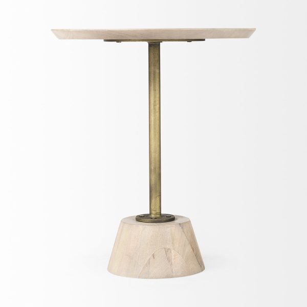 24" Beige Solid and Manufactured Wood Round End Table - Image 3
