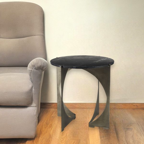 20" Black Marble Round End Table - Image 2