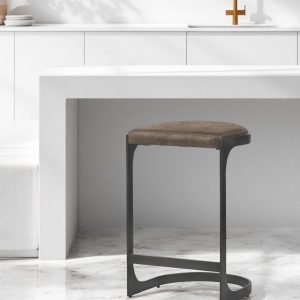29" Black Leather and Metal Backless Counter Height Bar Chair