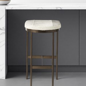 35" Gold Leather and Metal Backless Bar Chair