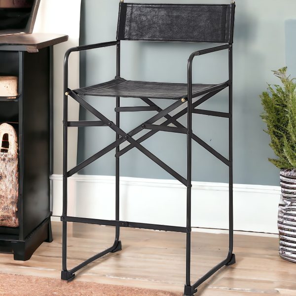 29" Black Leather And Iron Bar Chair - Image 2
