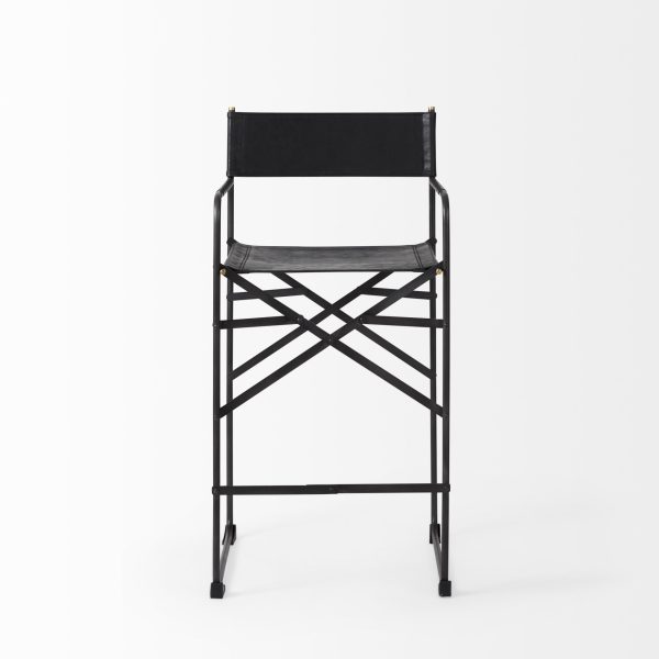 29" Black Leather And Iron Bar Chair - Image 3