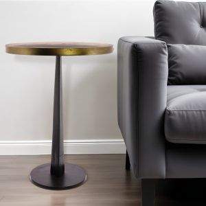 21" Black And Antiqued Bronze Distressed Iron Round End Table
