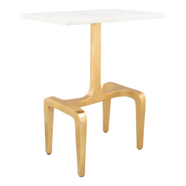 23" Gold Genuine Marble Look Rectangular End Table - Image 3