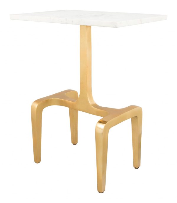 23" Gold Genuine Marble Look Rectangular End Table - Image 2