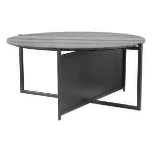 36" Gray and Black Faux Marble And Steel Round Coffee Table
