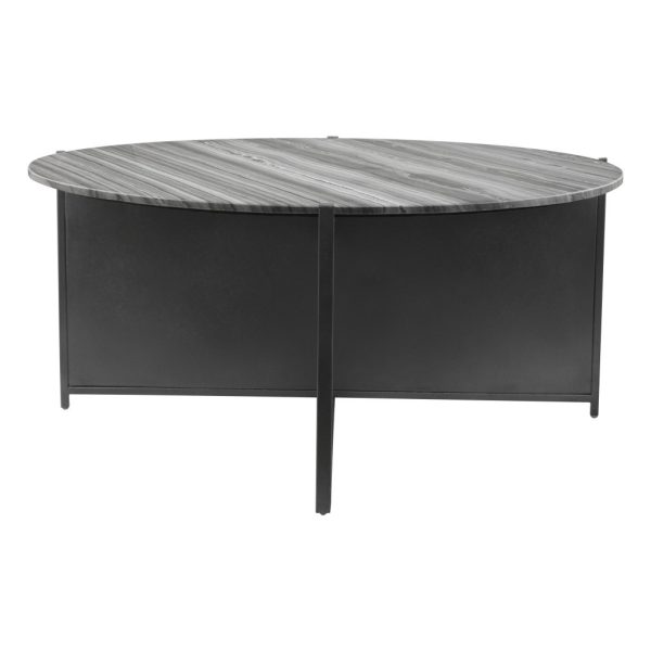 36" Gray and Black Faux Marble And Steel Round Coffee Table - Image 3