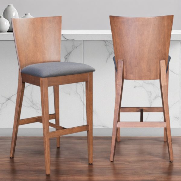 Set of Two 29" Gray And Brown Solid Wood Low Back Bar Height Bar Chairs - Image 2