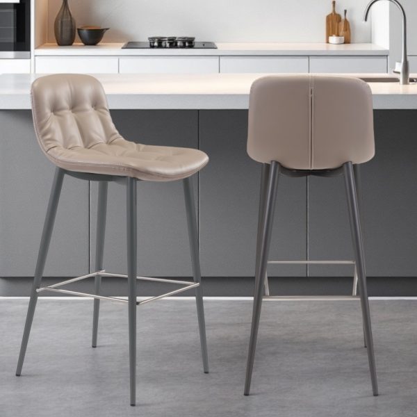 Set of Two 30" Taupe And Black Steel Low Back Bar Height Bar Chairs - Image 2