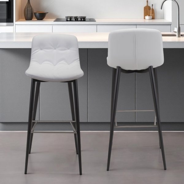 Set of Two 30" White And Black Steel Low Back Bar Height Bar Chairs - Image 2