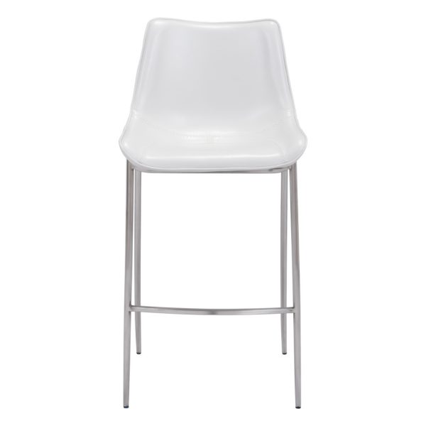 Set of Two 30" White And Silver Steel Low Back Bar Height Bar Chairs - Image 3