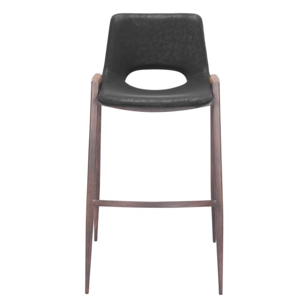 Set of Two 29 " Black And Brown Steel Low Back Bar Height Bar Chairs - Image 3