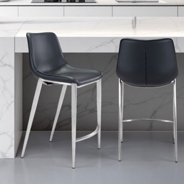 Set of Two 26" Black And Silver Steel Low Back Counter Height Bar Chairs - Image 2
