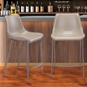Set of Two 26" Gray and Brown Steel Low Back Counter Height Bar Chairs