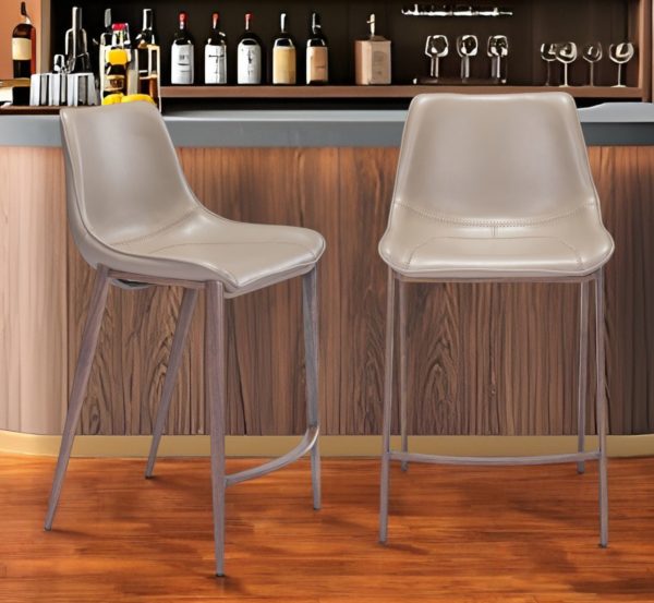 Set of Two 26" Gray and Brown Steel Low Back Counter Height Bar Chairs