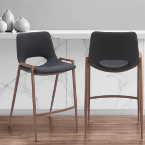 Set of Two 26" Black And Brown Steel Low Back Counter Height Bar Chairs