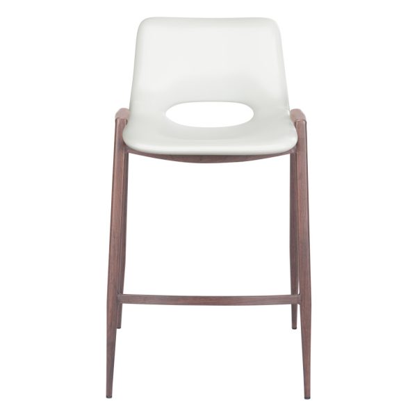Set of Two 26" White And Brown Steel Low Back Counter Height Bar Chairs - Image 3