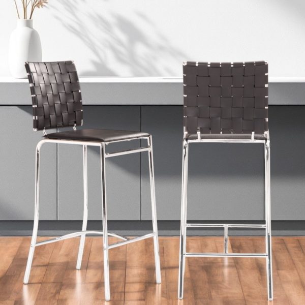 Set of Two 26" Black And Silver Steel Low Back Counter Height Bar Chairs - Image 2