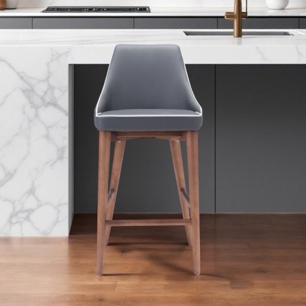 26" Gray And Brown Solid Wood Low Back Counter Height Bar Chair - Image 2