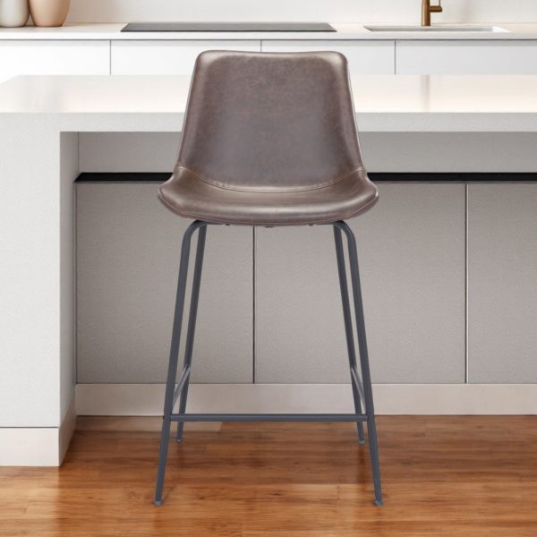 26" Brown and Black Steel Low Back Counter Height Bar Chair - Image 2