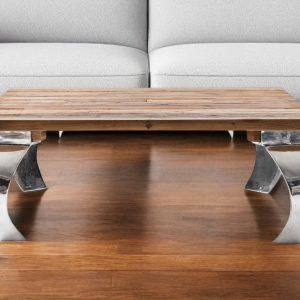 39" Natural And Silver Metallic Reclaimed Wood And Aluminum Square Coffee Table