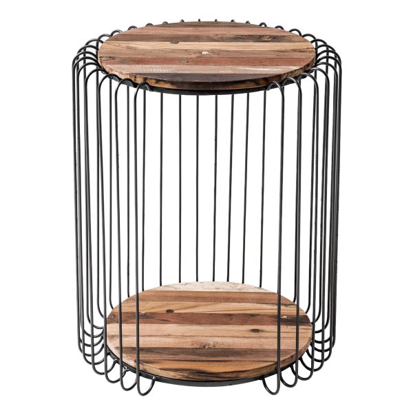 24" Modern Black and Rustic Brown Round End Table - Image 2