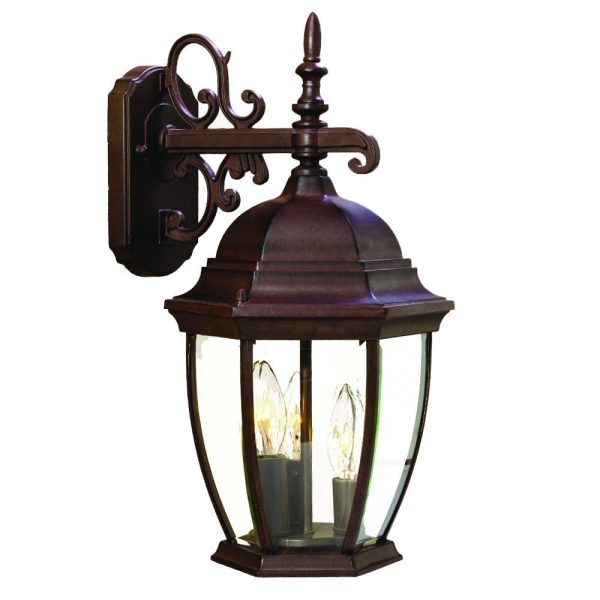 Three Light Dark Brown Wide Hanging Lantern Wall Light - Image 3