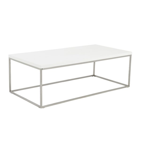 47" White and Silver Wood And Metal Frame Coffee Table - Image 3