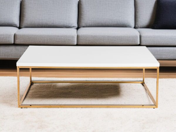 47" White and Gold Wood And Metal Frame Coffee Table