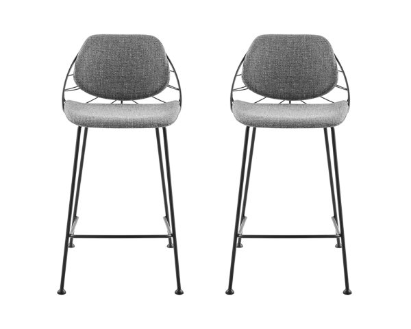 Set of Two 26" Light Gray And Black Steel Low Back Counter Height Bar Chairs - Image 2