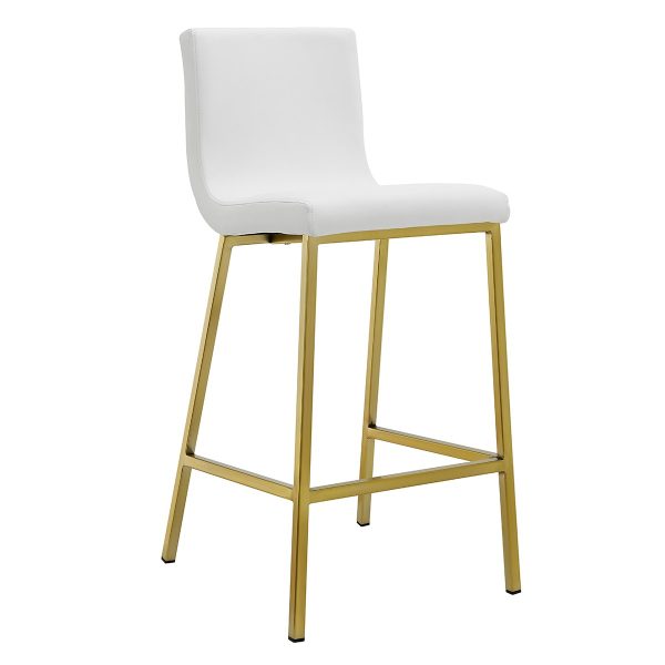 Set of Two 26" White And Gold Steel Low Back Counter Height Bar Chairs - Image 3