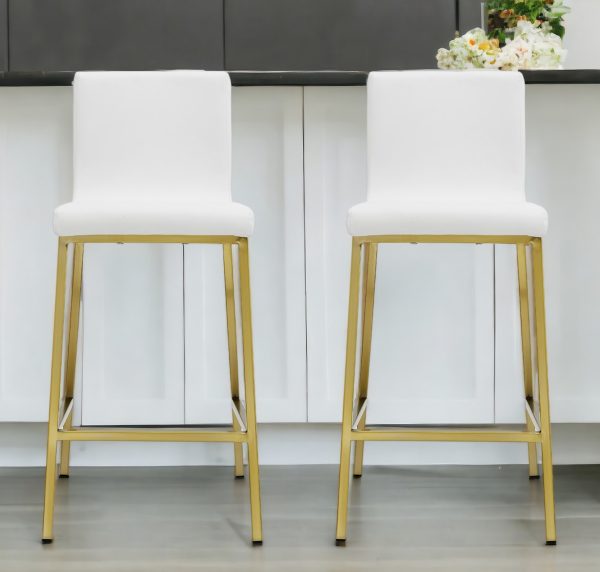 Set of Two 26" White And Gold Steel Low Back Counter Height Bar Chairs
