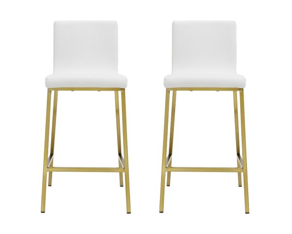 Set of Two 26" White And Gold Steel Low Back Counter Height Bar Chairs - Image 2