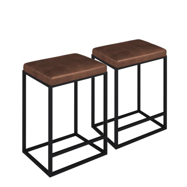 Set of Two " Brown And Black Faux Leather And Metal Backless Counter Height Bar Chairs - Image 3