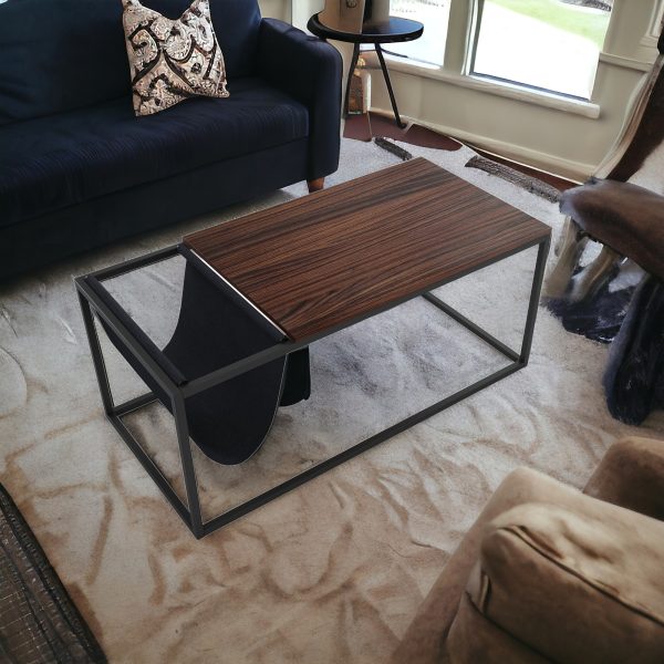 43" Brown And Black Metal Coffee Table With Shelf - Image 2