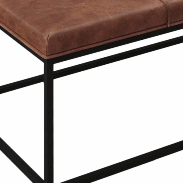 46" Brown And Black Faux Leather And Metal Coffee Table - Image 3