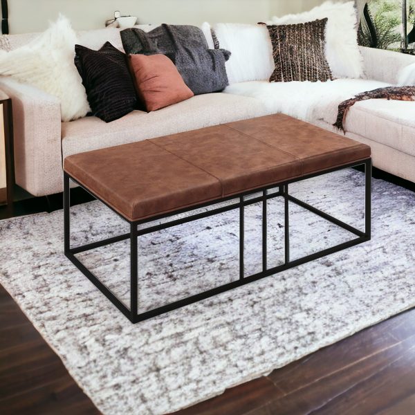 46" Brown And Black Faux Leather And Metal Coffee Table - Image 2