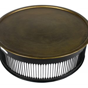 44" Brass Brass and Iron Round Frame Coffee Table