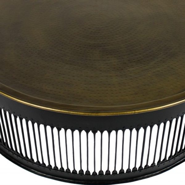 44" Brass Brass and Iron Round Frame Coffee Table - Image 3