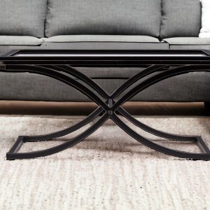42" Black Glass And Metal Rectangular Coffee Table