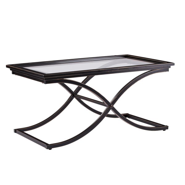 42" Black Glass And Metal Rectangular Coffee Table - Image 3