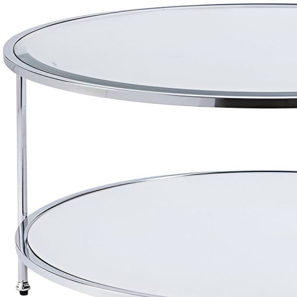 34" Chrome Glass And Metal Round Mirrored Coffee Table - Image 3
