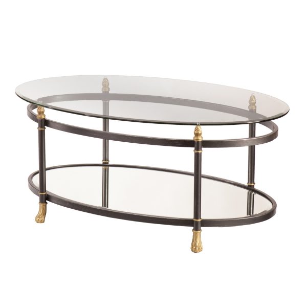 42" Gray Glass And Metal Oval Mirrored Coffee Table - Image 3
