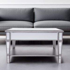 29" Silver Mirrored Square Coffee Table With Shelf