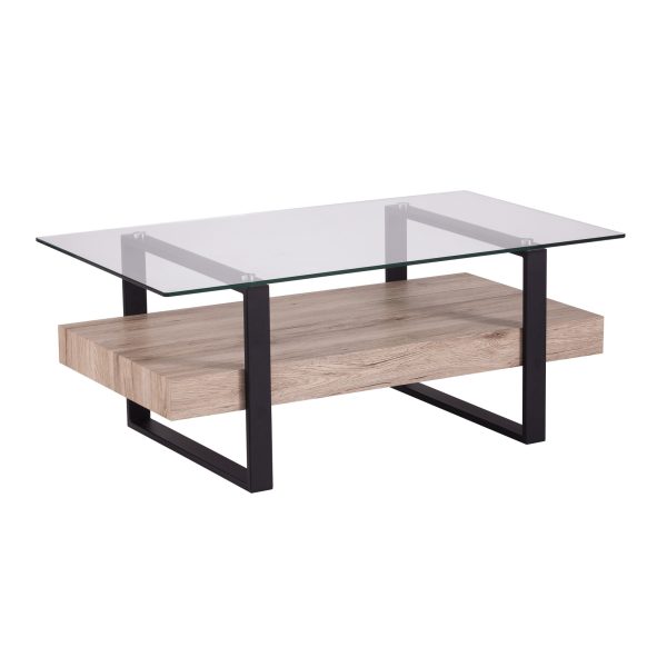 42" Natural And Natural Brown Glass And Metal Rectangular Coffee Table - Image 2