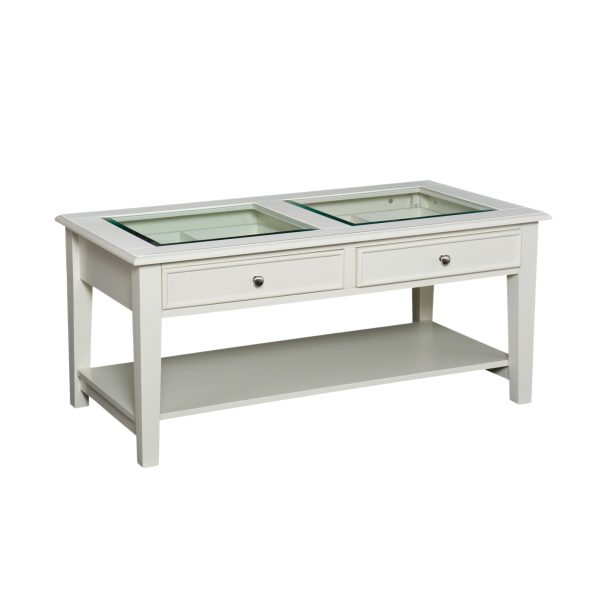 44" Off And White And Off-White Glass And Metal Rectangular Coffee Table - Image 3