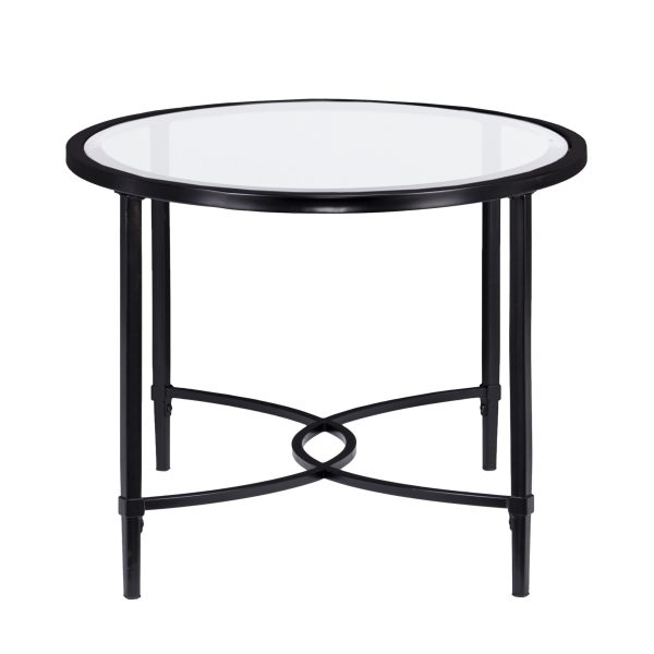 45" Black Glass And Metal With Iron Oval Coffee Table - Image 3
