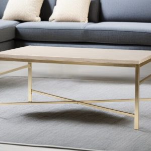 42" Off White Manufactured Wood And Metal Rectangular Coffee Table