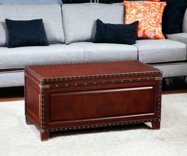 40" Brown Solid Wood And Metal Rectangular Coffee Table - Image 2